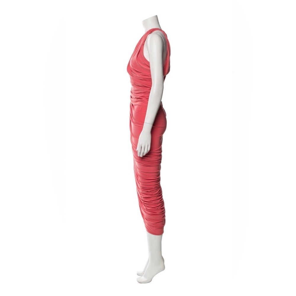 Norma Kamali Coral One Shoulder Ruched Midi Dress XS Bodycon Cocktail - Picture 4 of 8